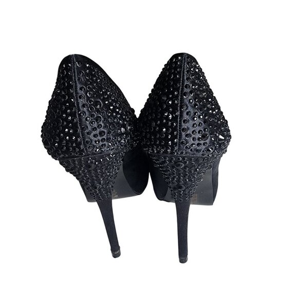 Aldo Black Satin Peep Toe High Heels With Rhinestone Embellished Heel Size 9 - Picture 7 of 14